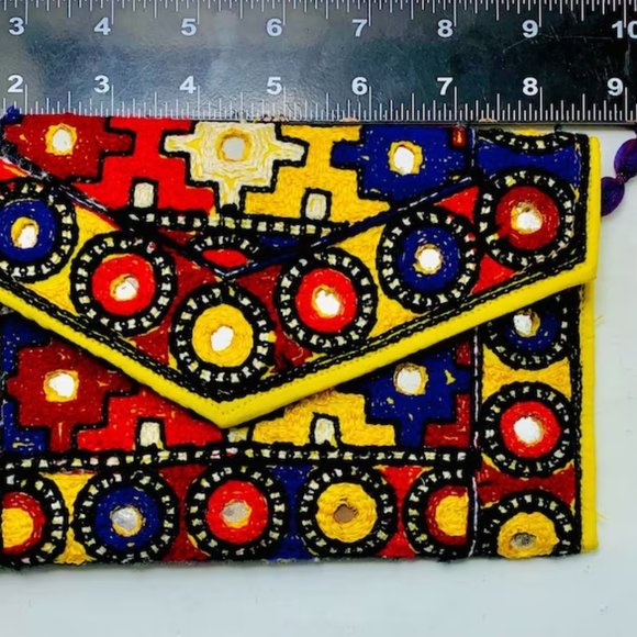 Handmade Multicolor Cross Bag, Ethnic Tribal Bag With Thread Work and Mirrors - Picture 5 of 5